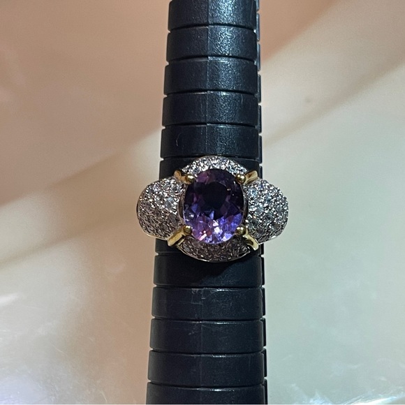 🍾Gorgeous 925 Silver Amethyst & Zircon Dome Dinner Ring! - Picture 11 of 14
